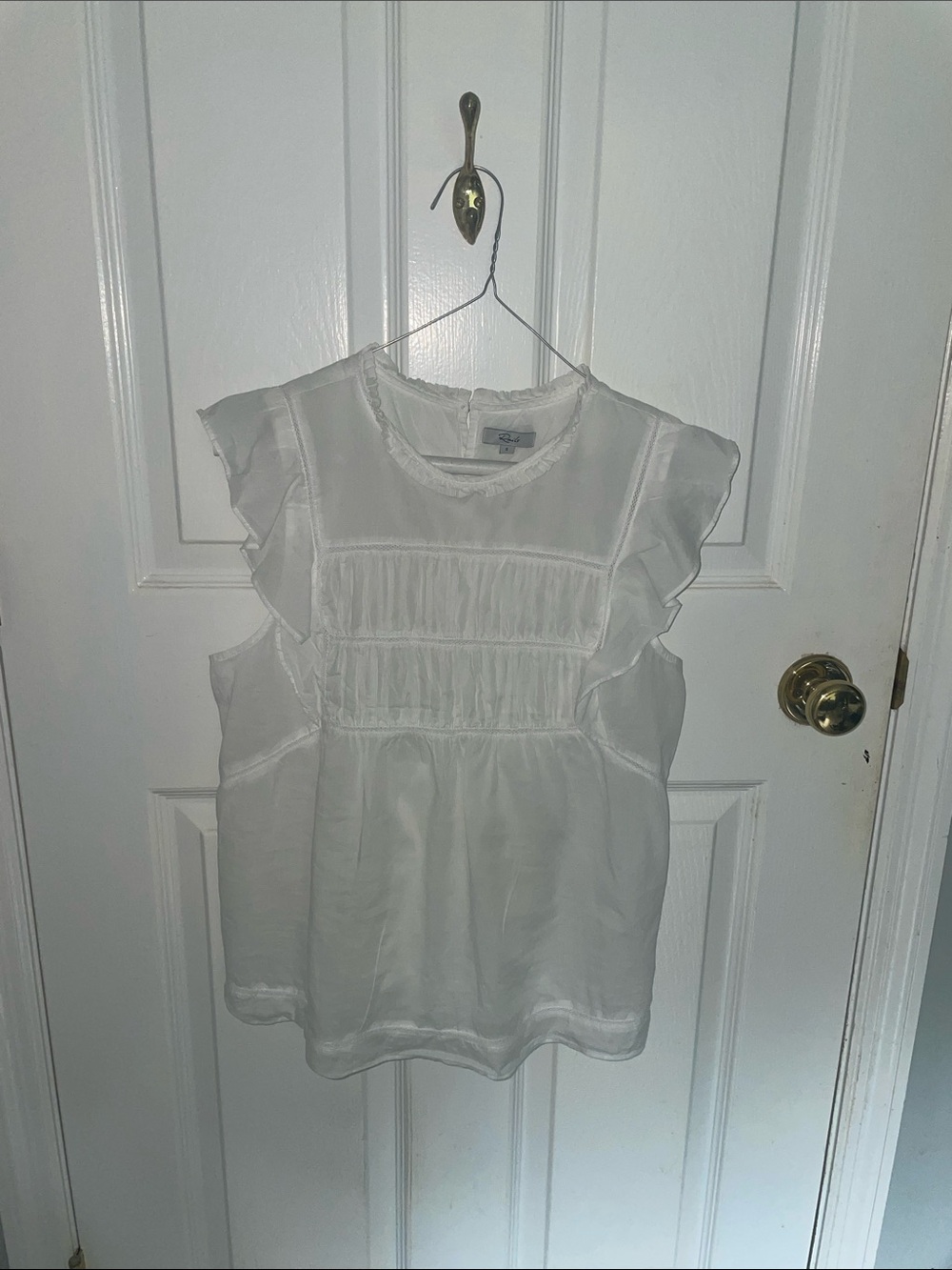 Rails White Ruffle Sleeve Smocked Front Top